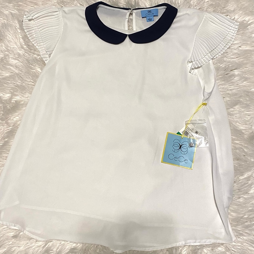 White and Black CeCe Collared Blouse